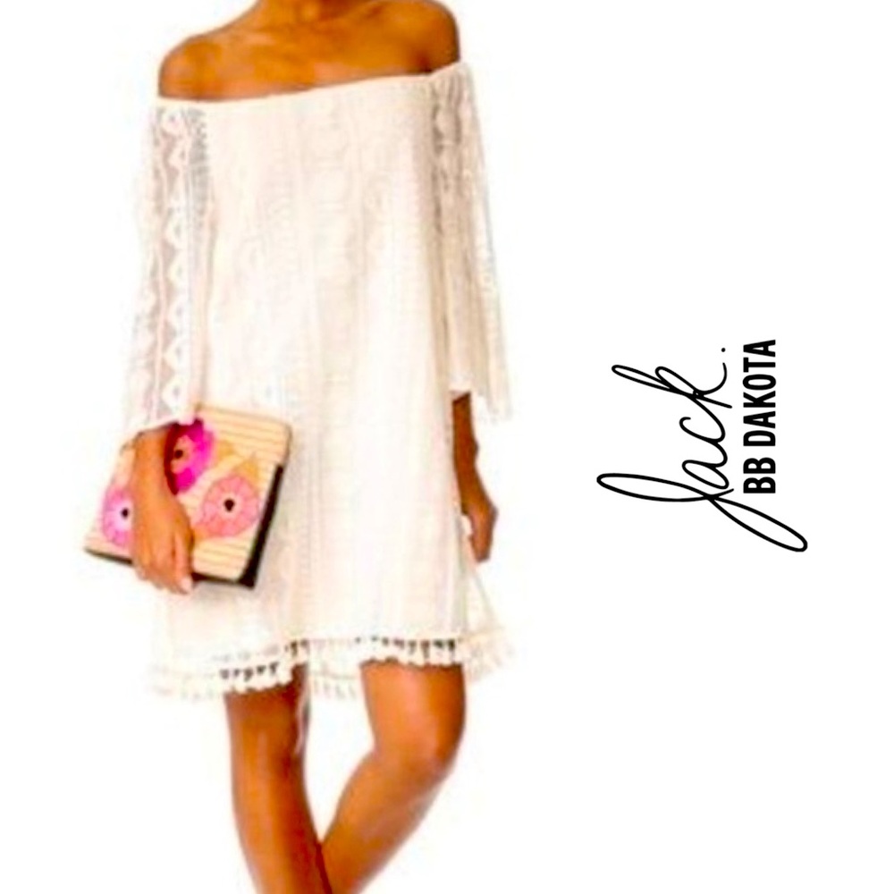 Jack by BB Dakota boho white off shoulder lace tassel Dress M